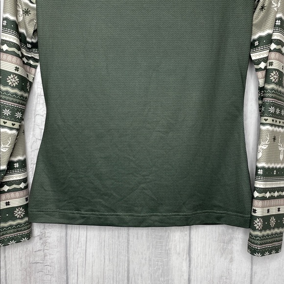 Alp N Rock Dark Green Half-Zip Top with Patterned Long Sleeves - Picture 8 of 10